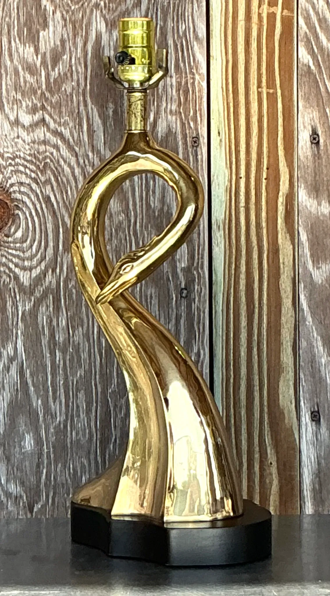 Vintage MCM Brass Swan Table Lamp — additional photo 1