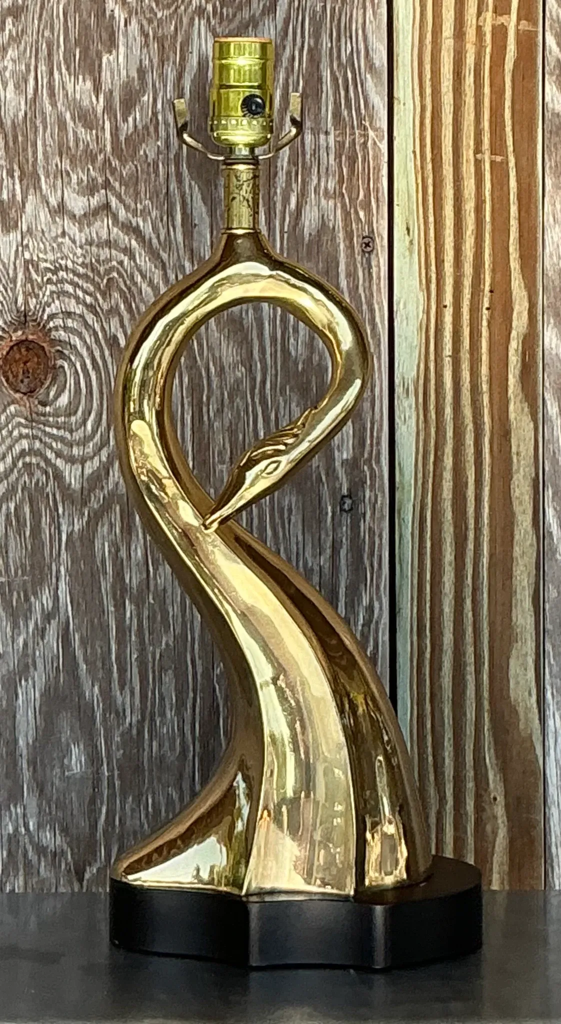 Vintage MCM Brass Swan Table Lamp — additional photo 5