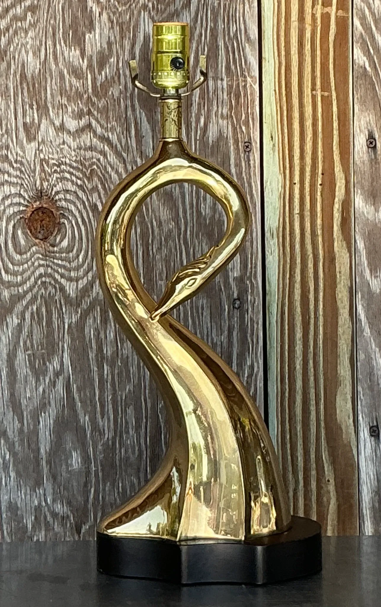 Vintage MCM Brass Swan Table Lamp — additional photo 2