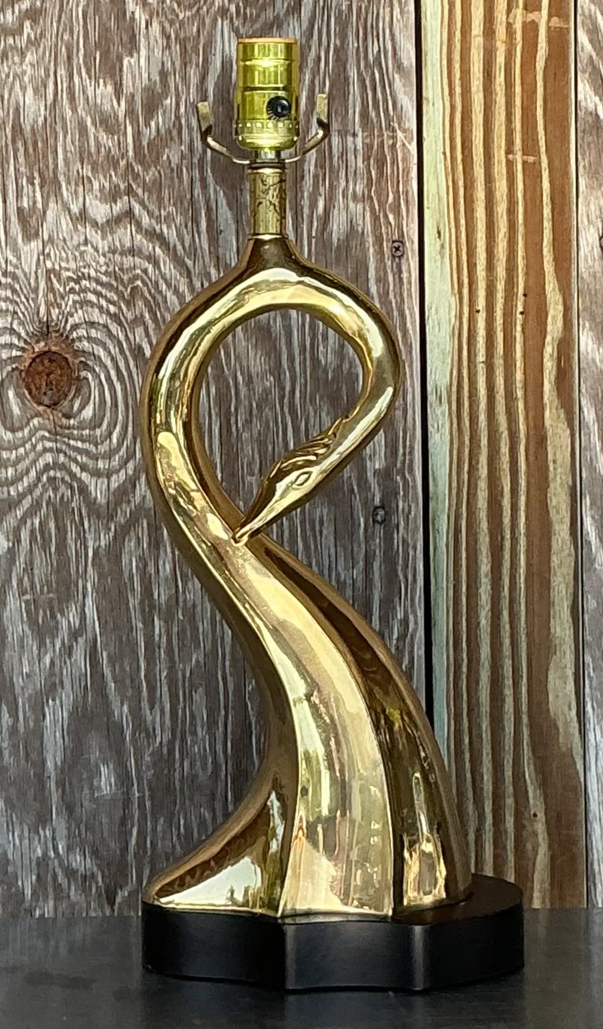 Vintage MCM Brass Swan Table Lamp — additional photo 2