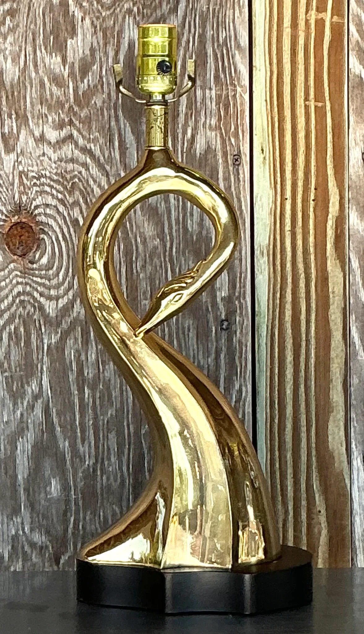Vintage MCM Brass Swan Table Lamp — additional photo 3