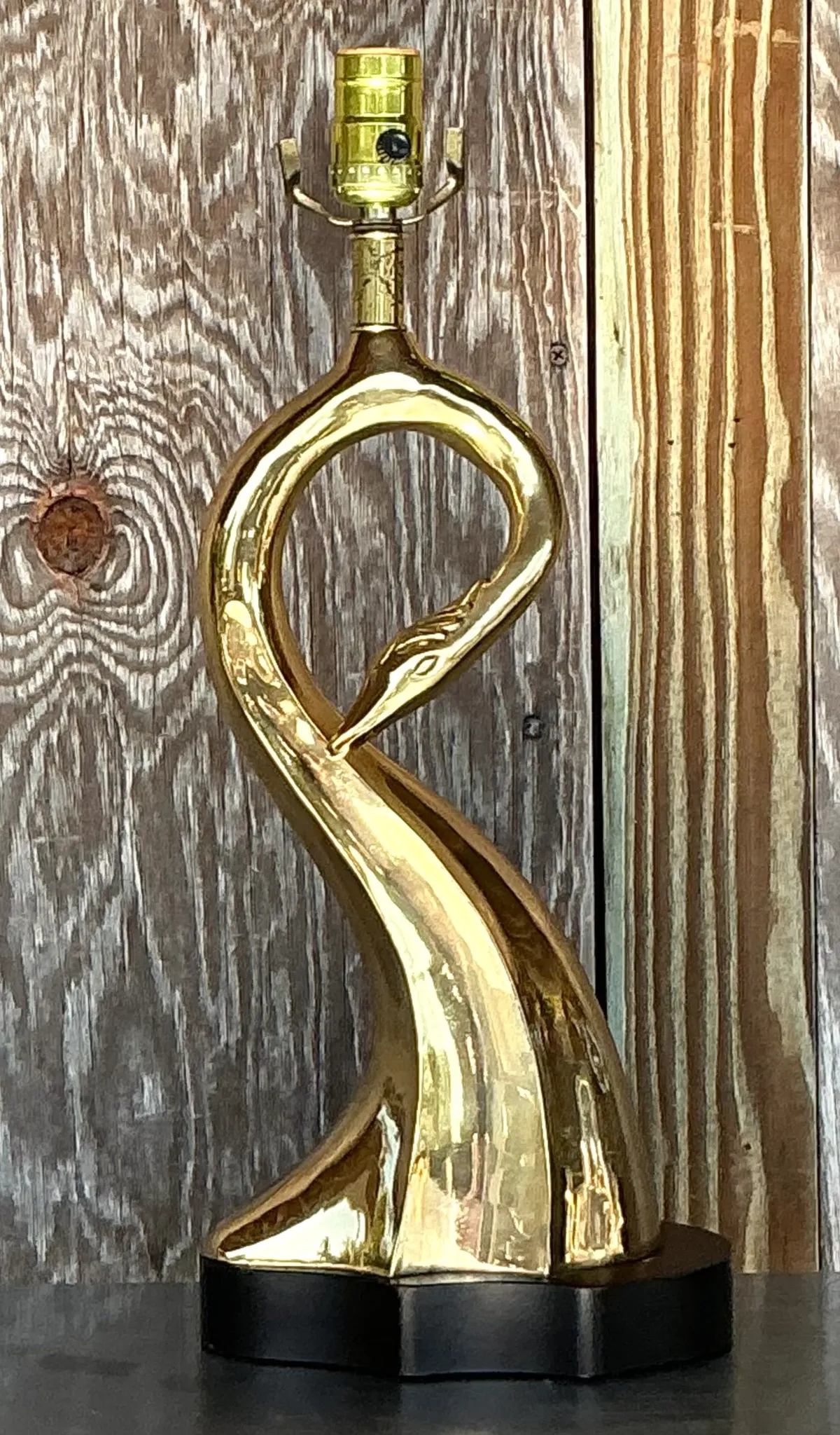 Vintage MCM Brass Swan Table Lamp — additional photo 4
