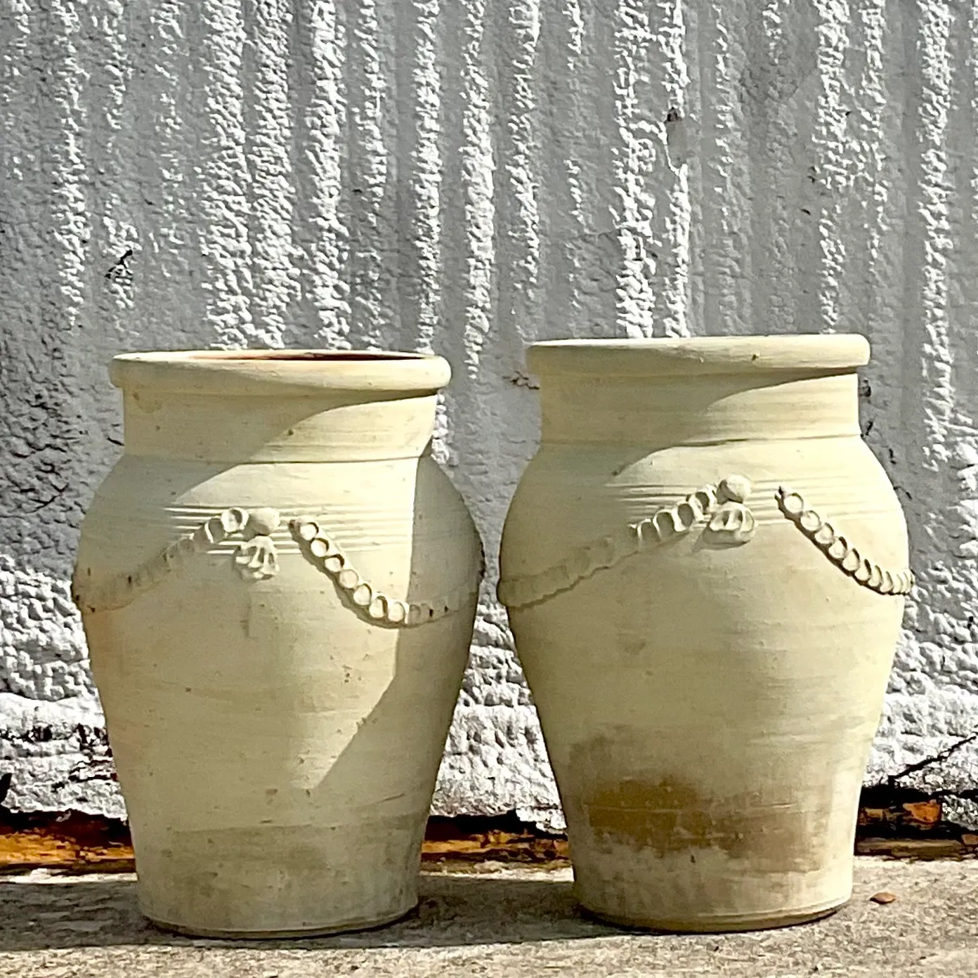 Vintage Monumental Patinated Swag Terracotta Planter- a Pair — additional photo 3