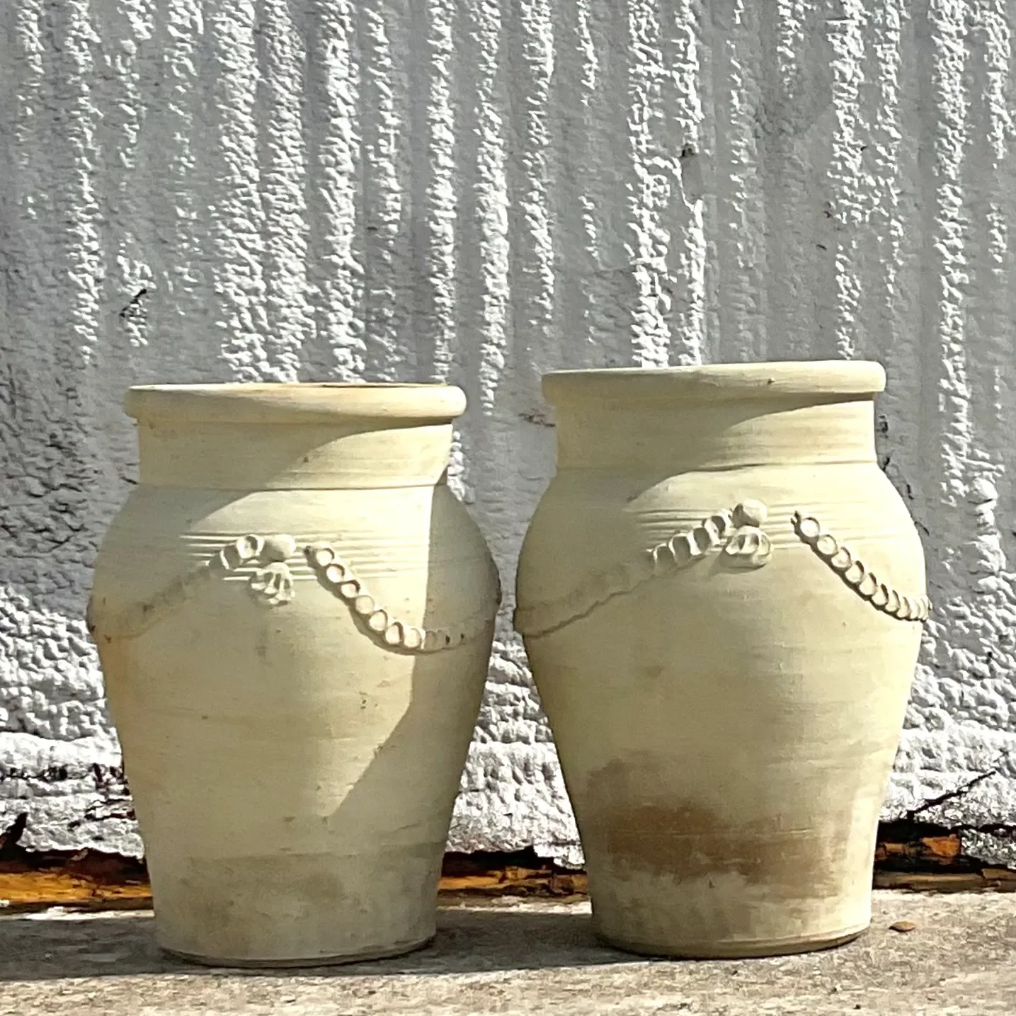 Vintage Monumental Patinated Swag Terracotta Planter- a Pair — additional photo 1