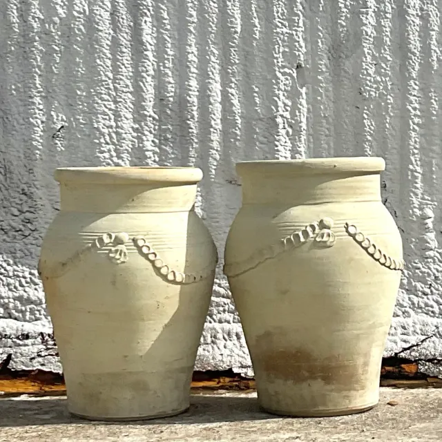 Vintage Monumental Patinated Swag Terracotta Planter- a Pair — additional photo 1
