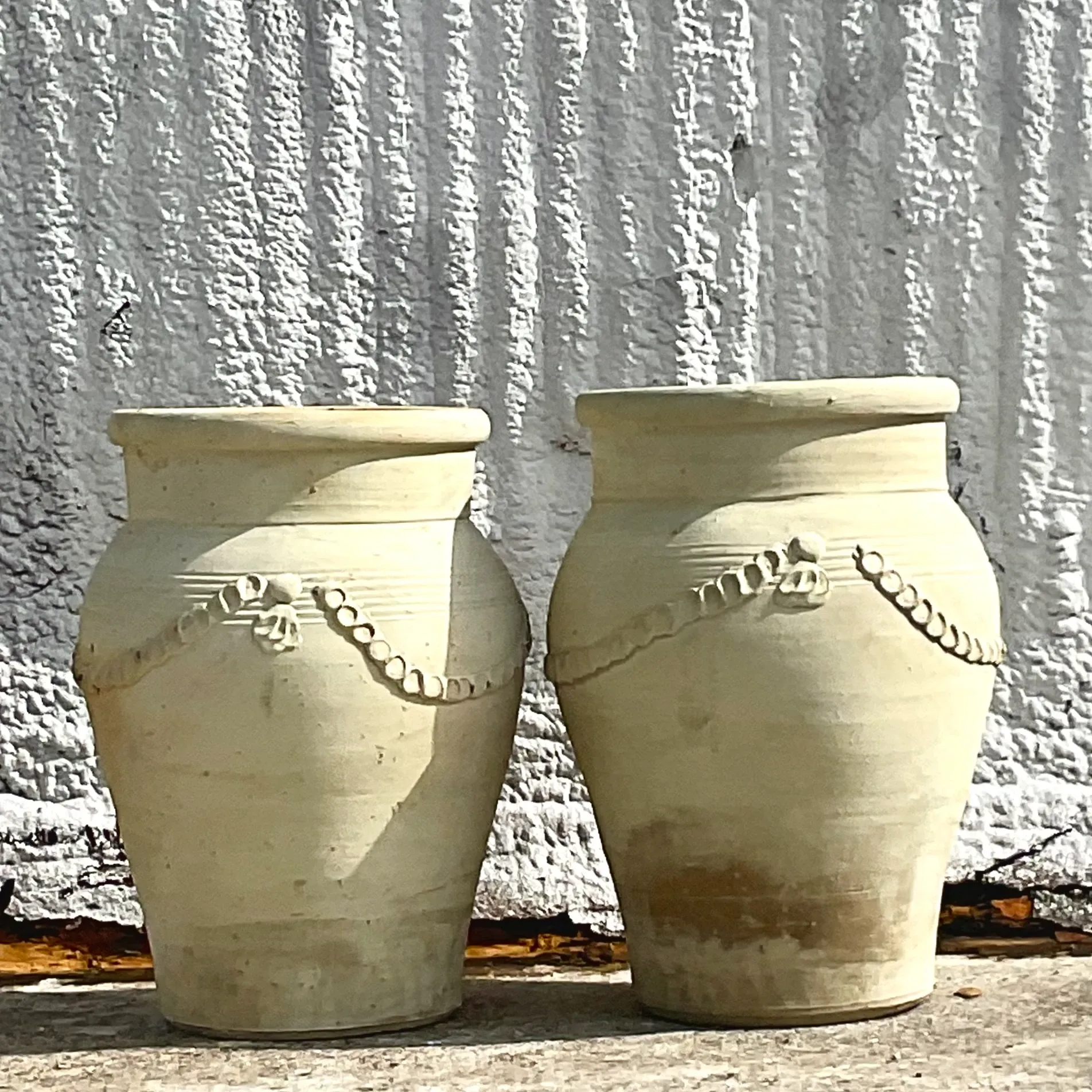 Vintage Monumental Patinated Swag Terracotta Planter- a Pair — additional photo 4