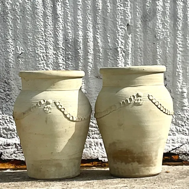 Vintage Monumental Patinated Swag Terracotta Planter- a Pair — additional photo 4