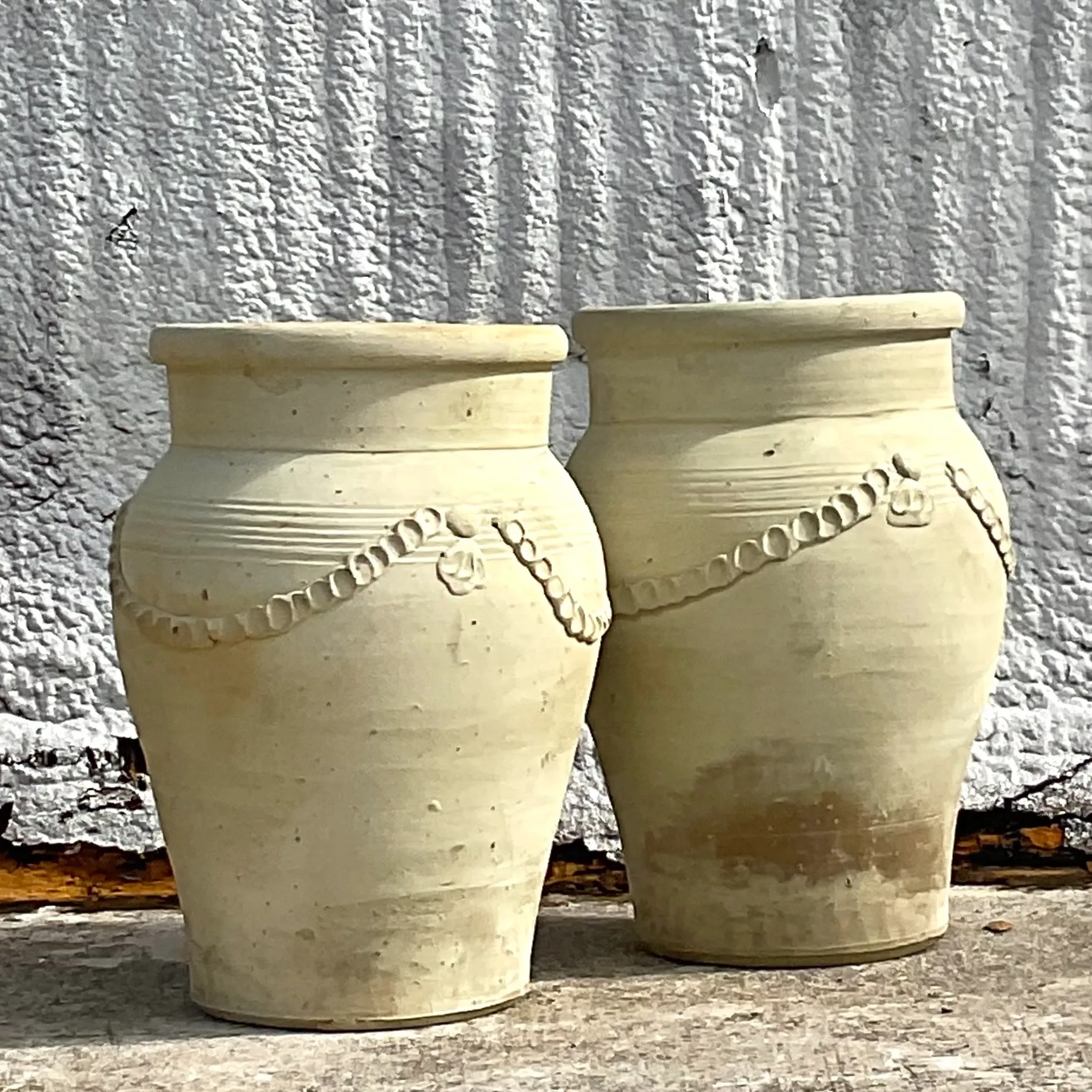 Vintage Monumental Patinated Swag Terracotta Planter- a Pair — additional photo 2