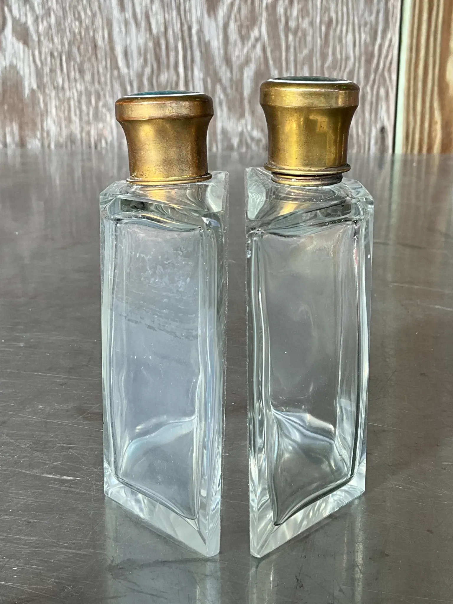 Vintage Enamel Brass Cap Flasks- a Pair — additional photo 3