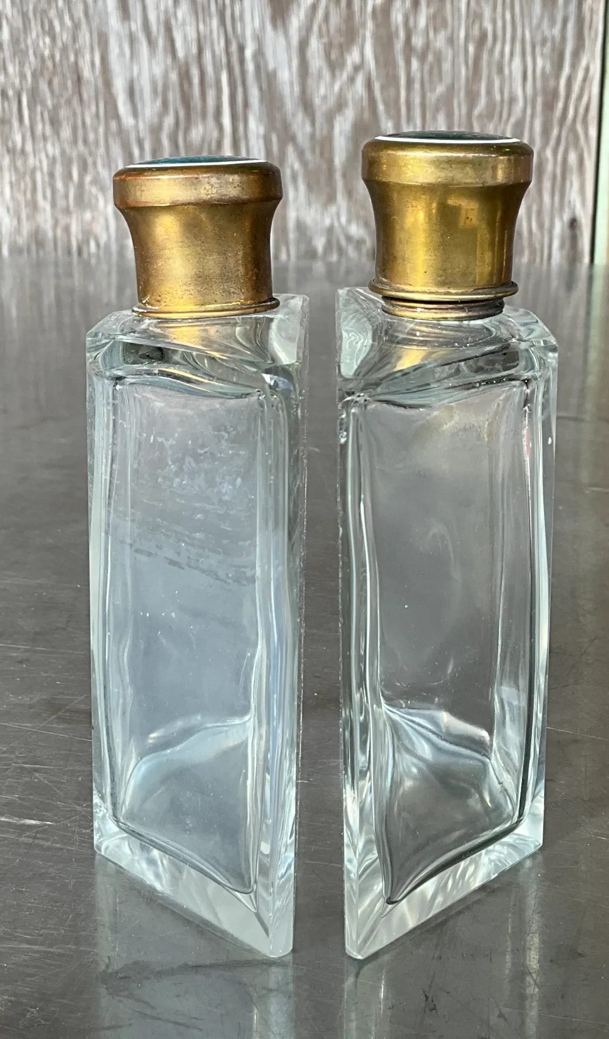 Vintage Enamel Brass Cap Flasks- a Pair — additional photo 3
