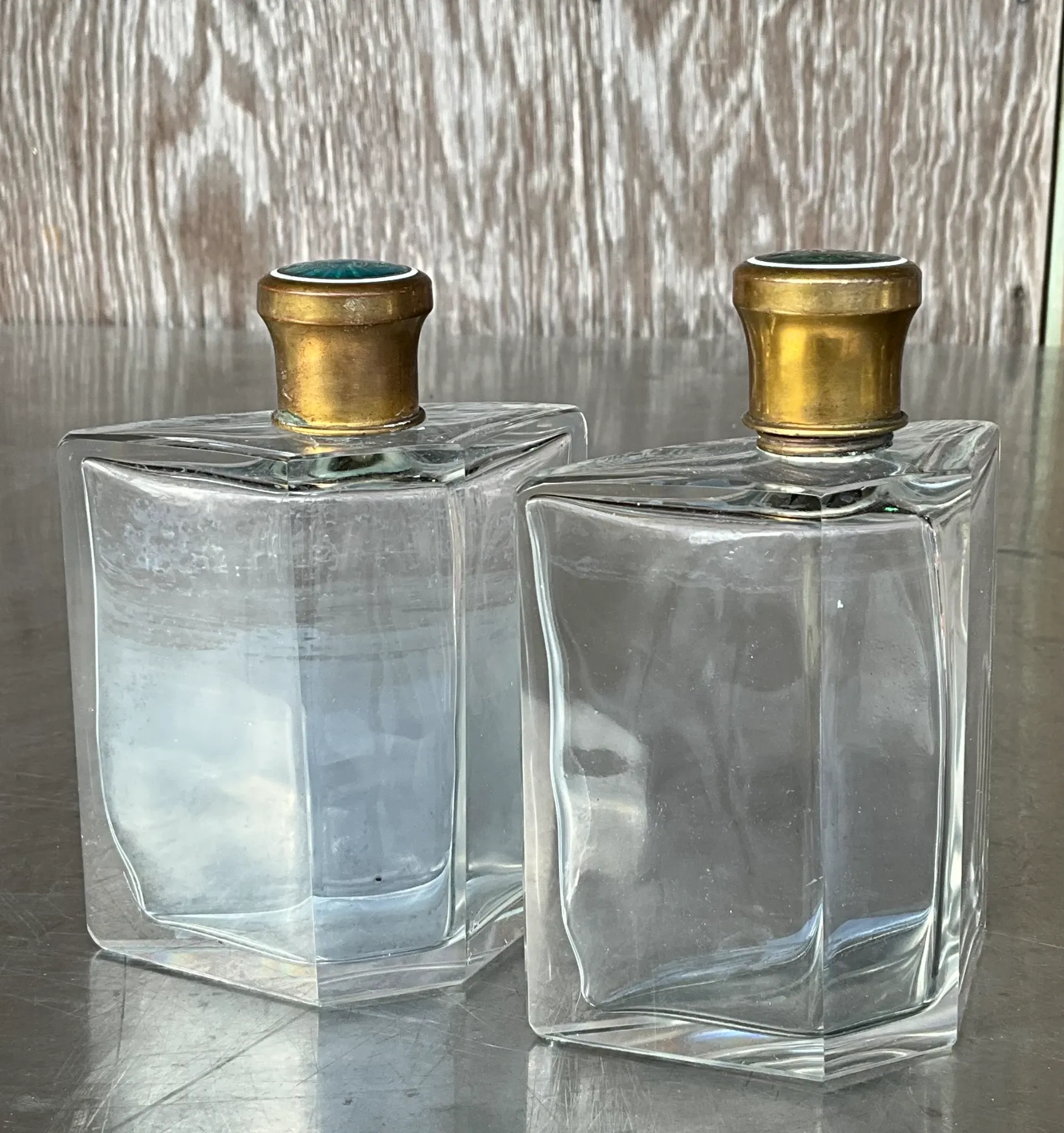 Vintage Enamel Brass Cap Flasks- a Pair — additional photo 4