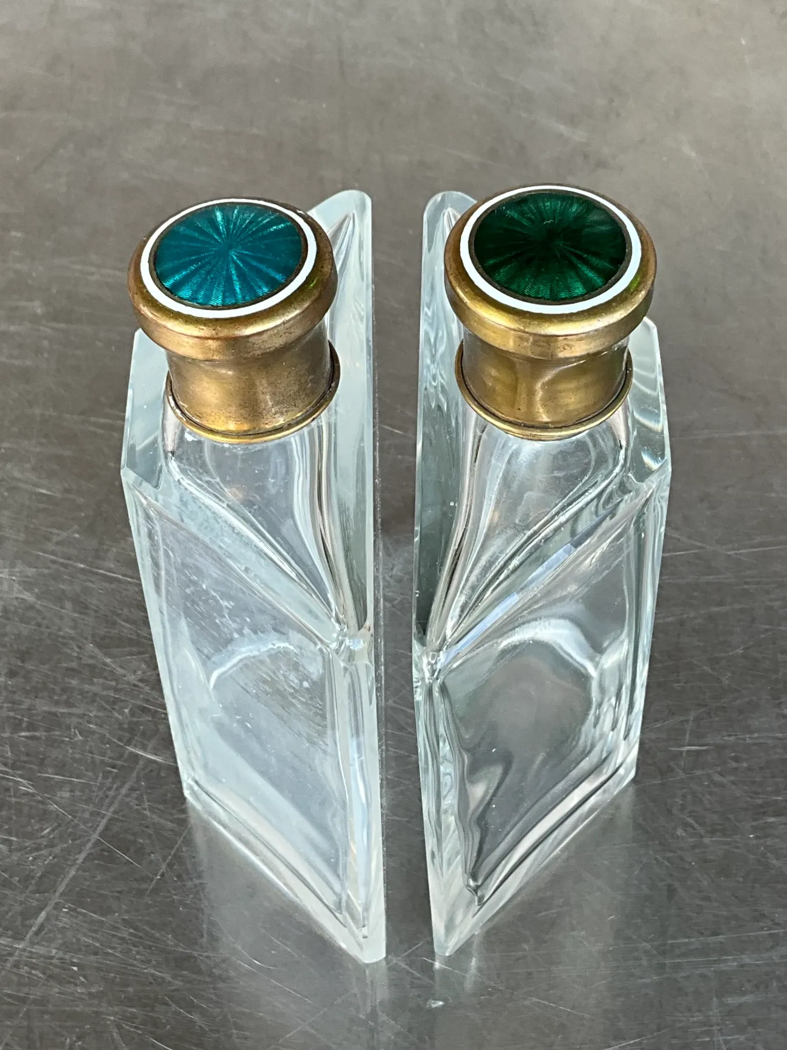 Vintage Enamel Brass Cap Flasks- a Pair — additional photo 5