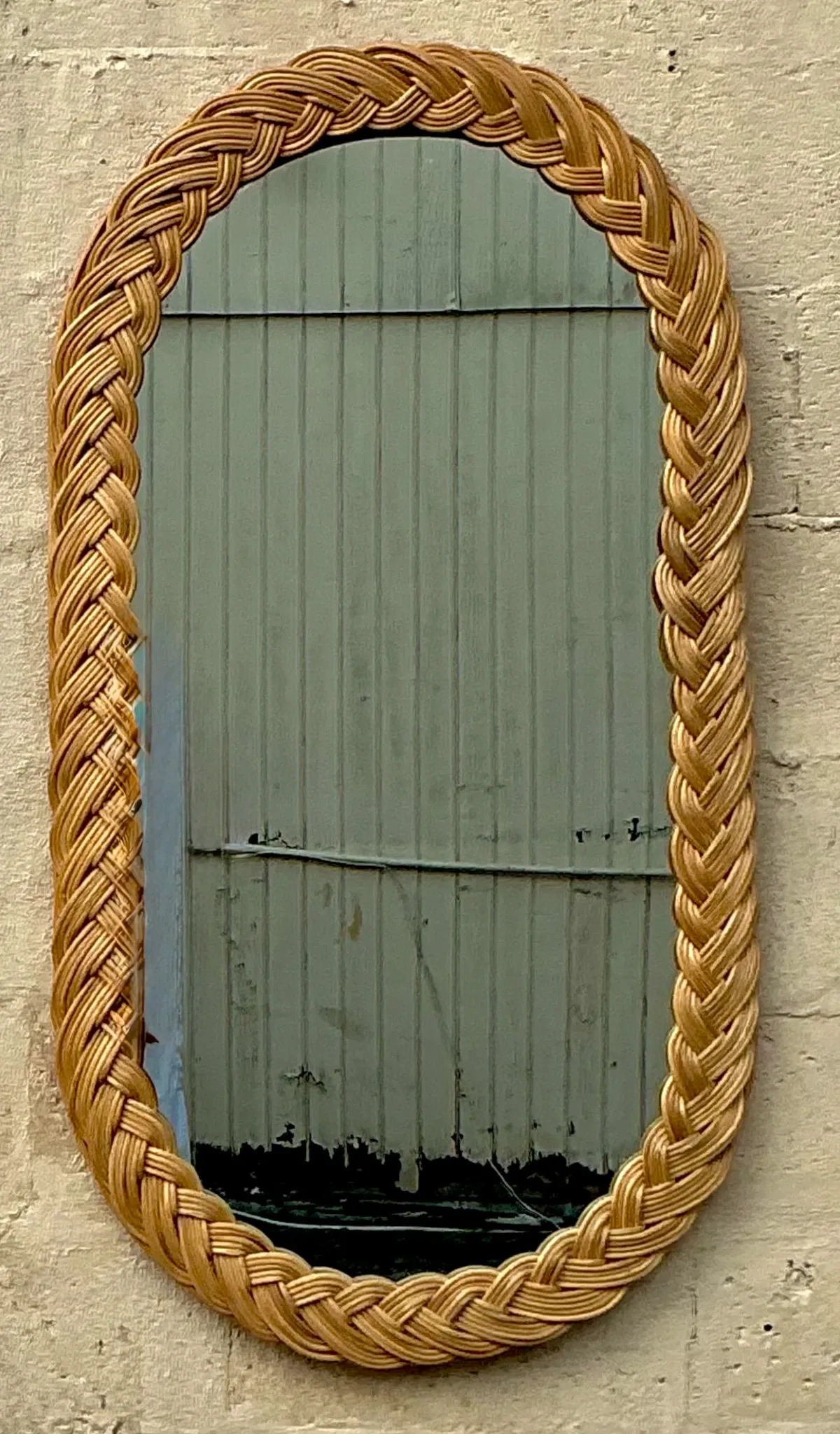 Vintage Coastal Braided Rattan Oval Mirror — additional photo 3