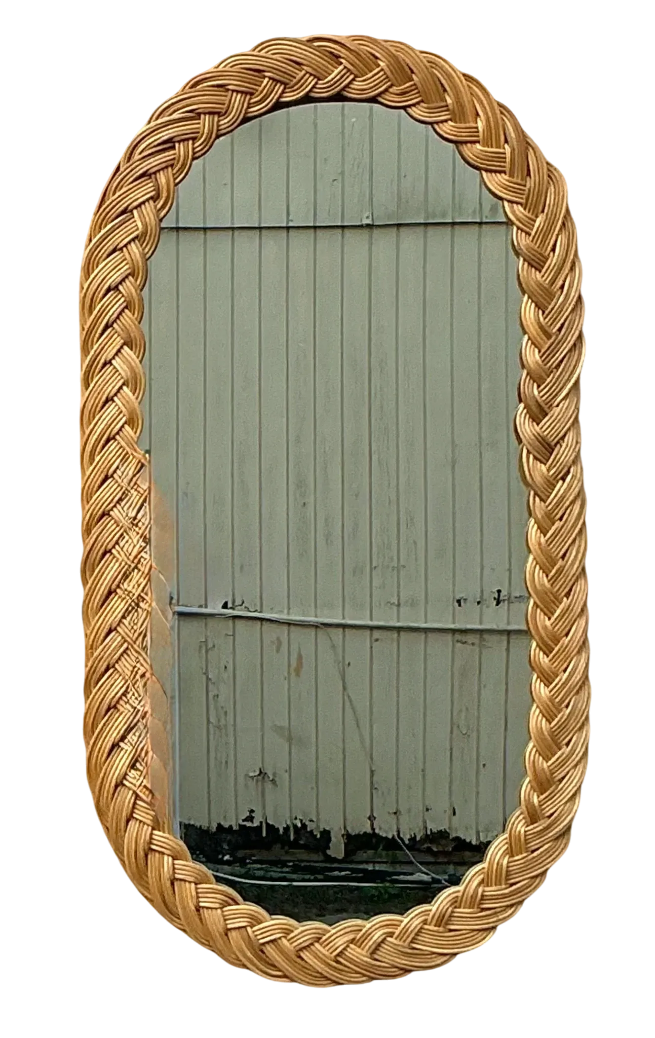 Vintage Coastal Braided Rattan Oval Mirror