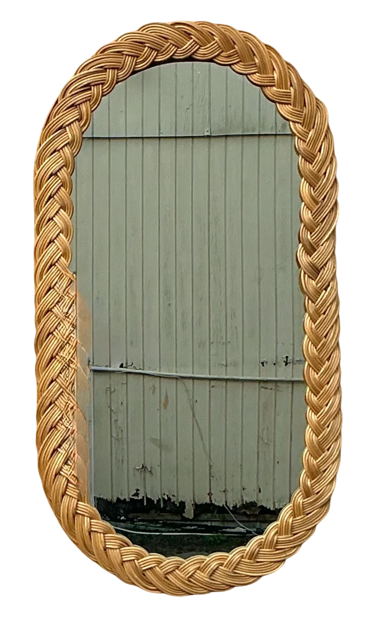 Vintage Coastal Braided Rattan Oval Mirror