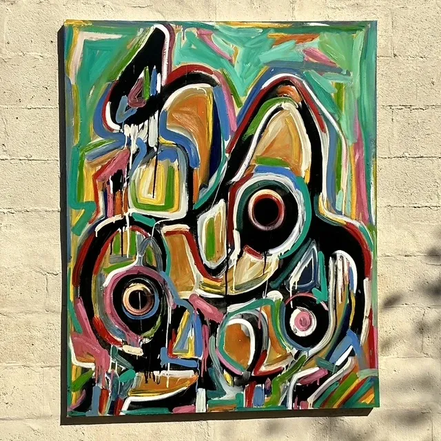 Vintage Boho Abstract Terry Frid Oil On Canvas  — additional photo 1