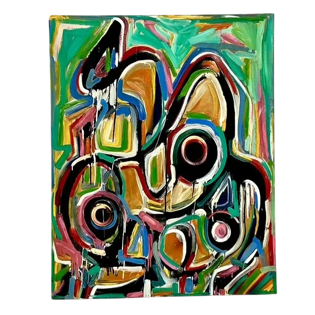 Vintage Boho Abstract Terry Frid Oil On Canvas 