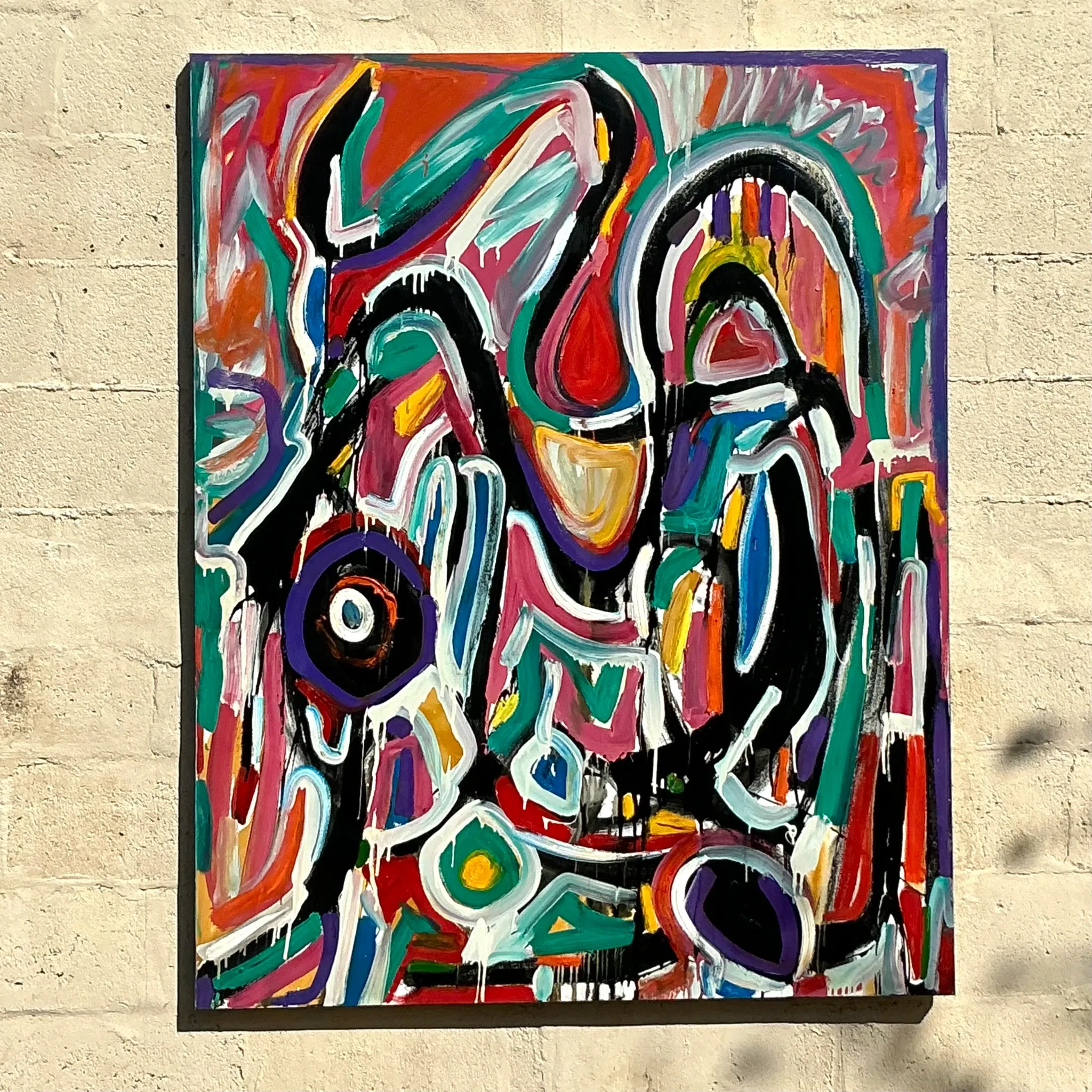 Vintage Boho Monumental Abstract Oil on Canvas - Oil Paint, 48W x 60H — additional photo 7