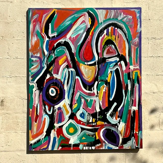 Vintage Boho Monumental Abstract Oil on Canvas - Oil Paint, 48W x 60H — additional photo 7