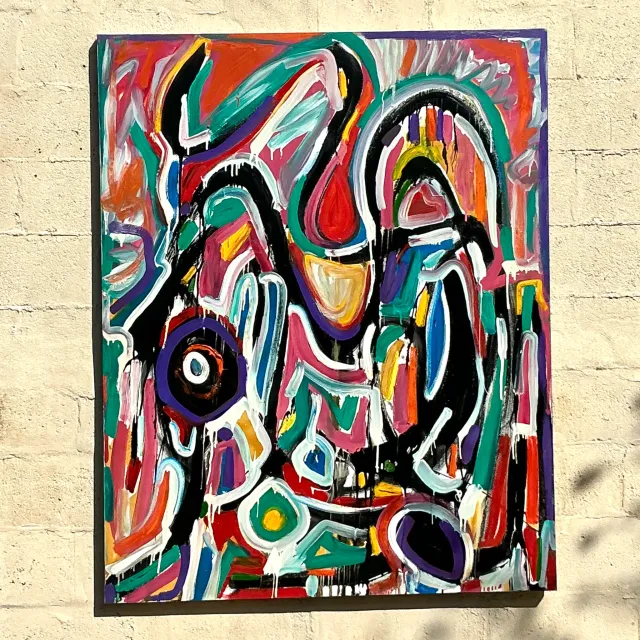 Vintage Boho Monumental Abstract Oil on Canvas - Oil Paint, 48W x 60H — additional photo 1
