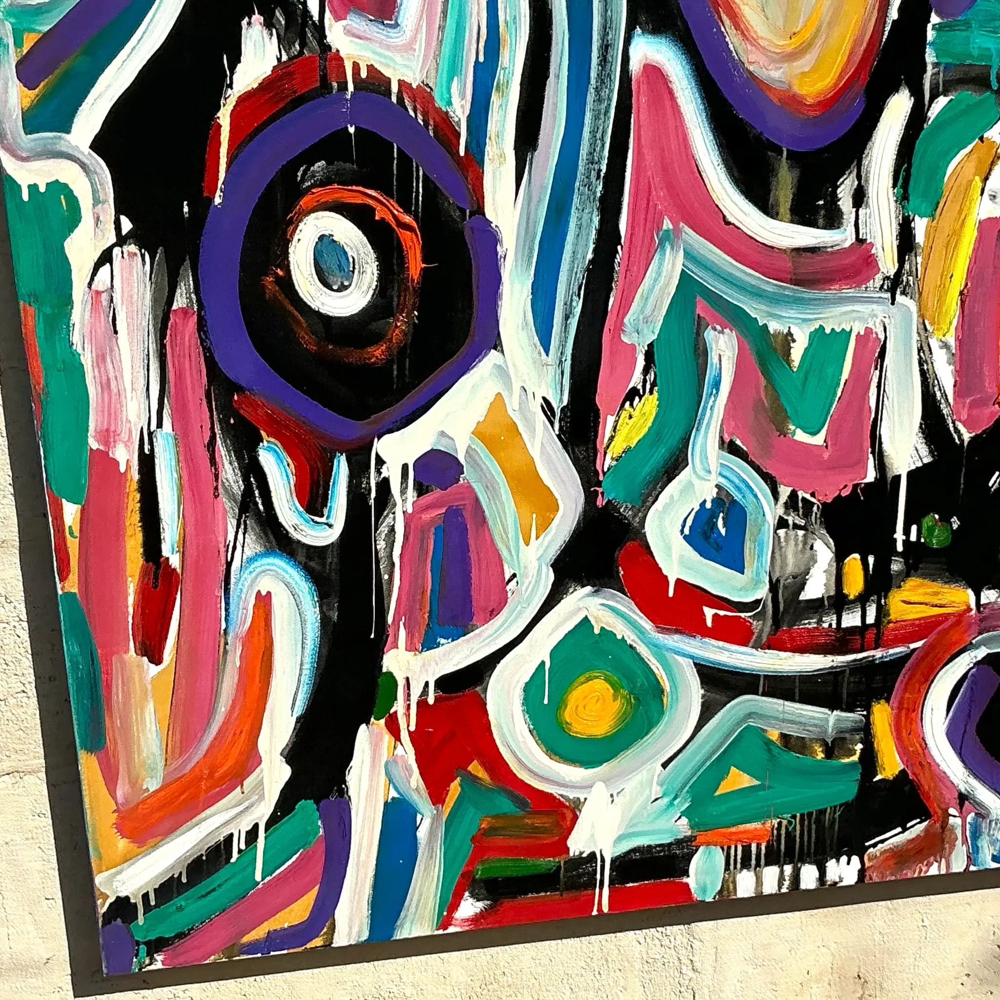 Vintage Boho Monumental Abstract Oil on Canvas - Oil Paint, 48W x 60H — additional photo 2