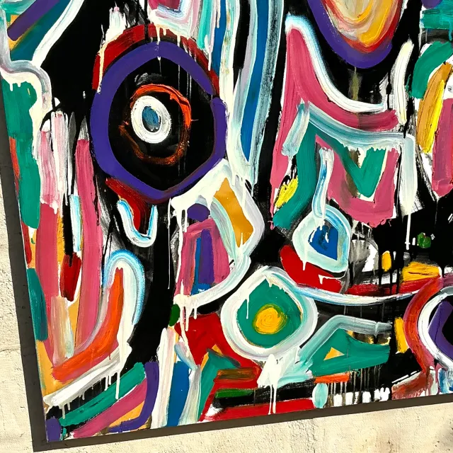 Vintage Boho Monumental Abstract Oil on Canvas - Oil Paint, 48W x 60H — additional photo 2