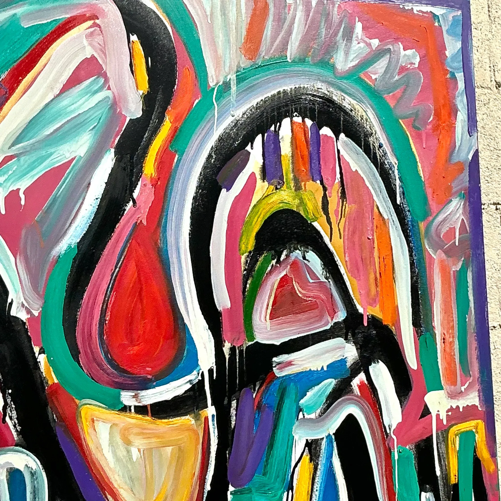 Vintage Boho Monumental Abstract Oil on Canvas - Oil Paint, 48W x 60H — additional photo 3
