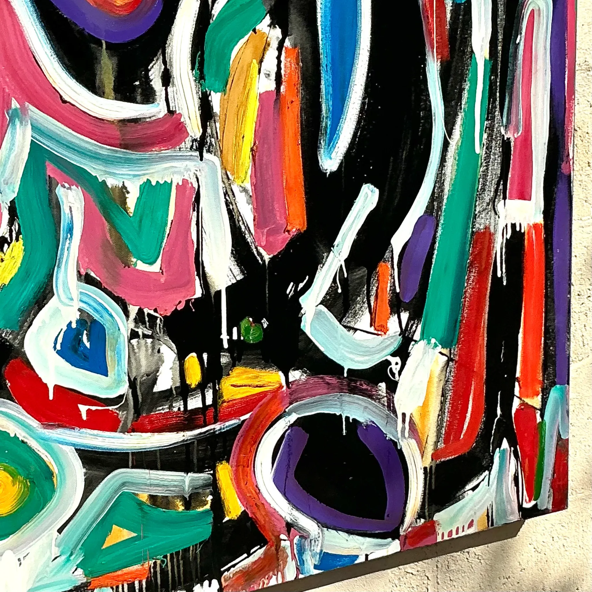 Vintage Boho Monumental Abstract Oil on Canvas - Oil Paint, 48W x 60H — additional photo 4