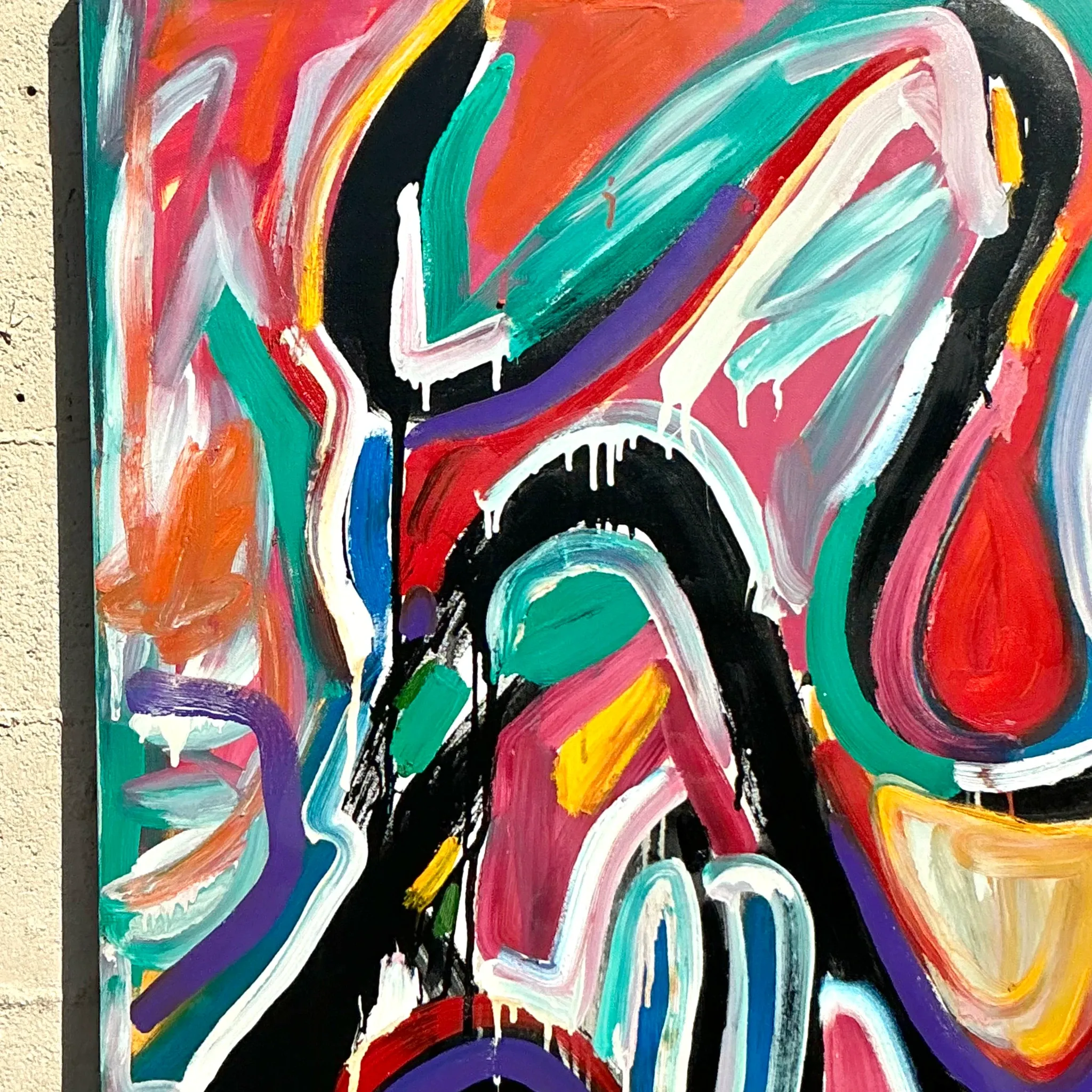 Vintage Boho Monumental Abstract Oil on Canvas - Oil Paint, 48W x 60H — additional photo 5