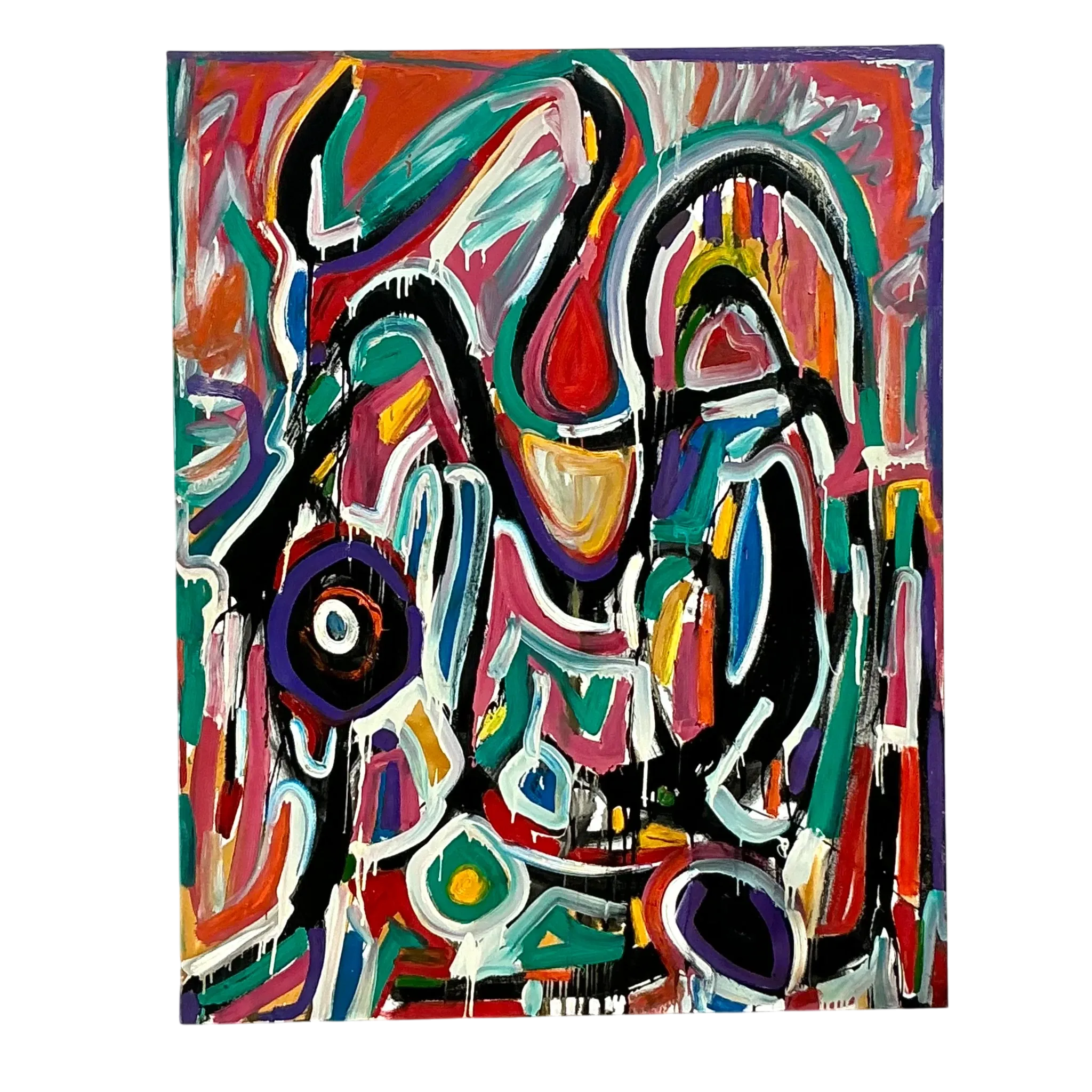Vintage Boho Monumental Abstract Oil on Canvas - Oil Paint, 48W x 60H