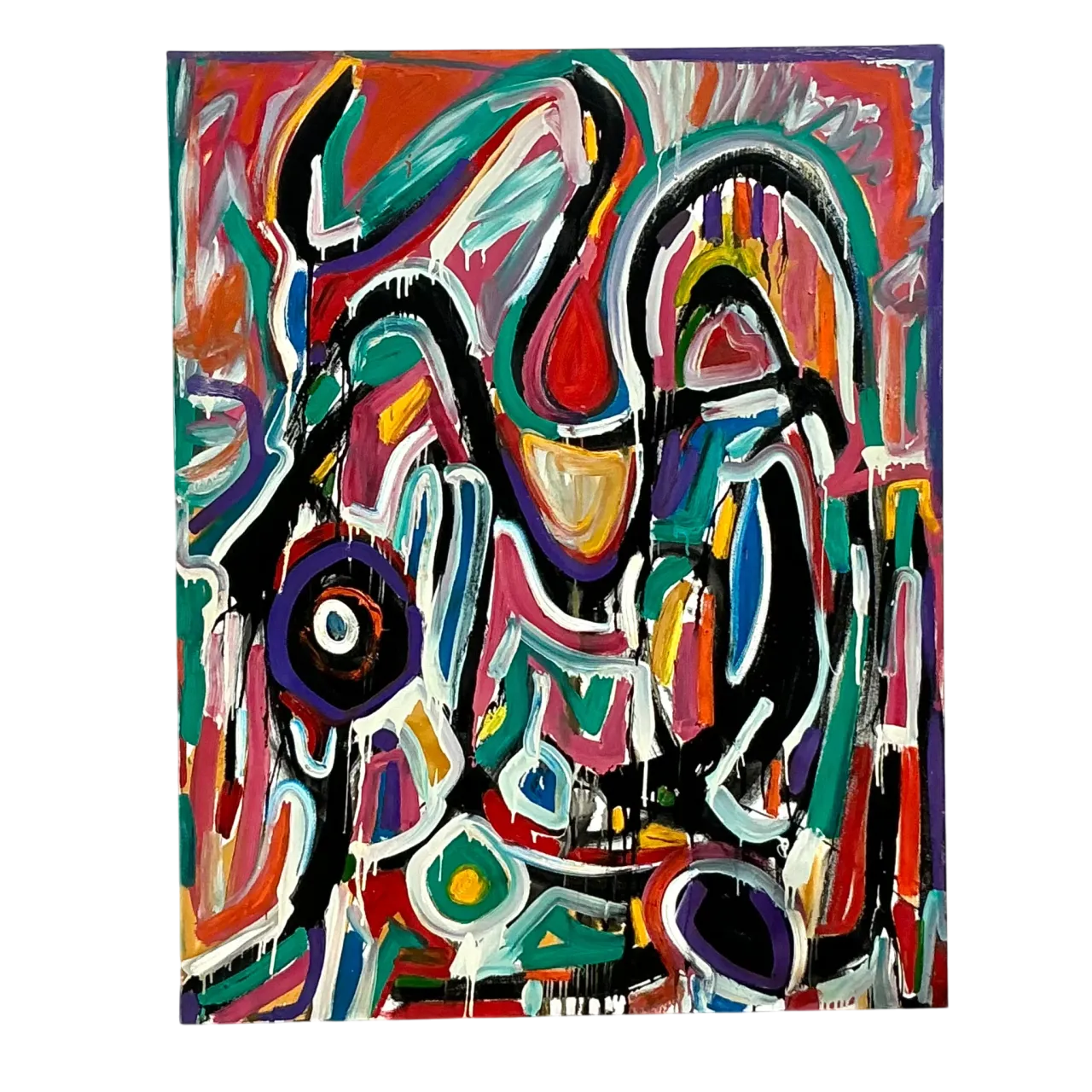 Vintage Boho Monumental Abstract Oil on Canvas - Oil Paint, 48W x 60H
