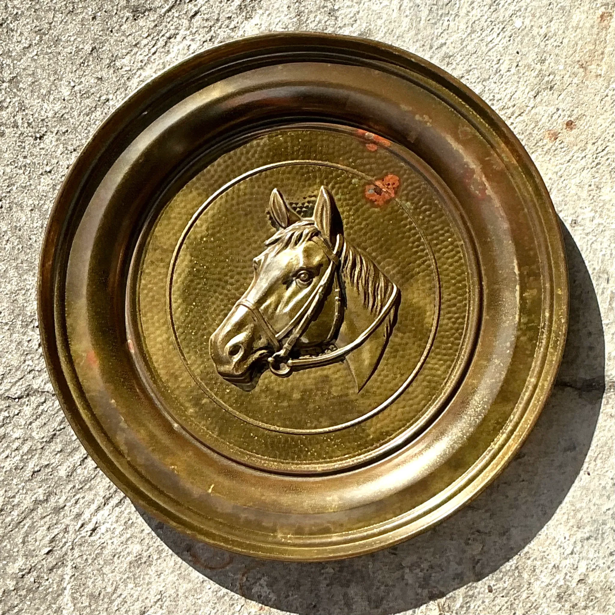 Vintage Boho Hammered Brass Horse Plate — additional photo 3