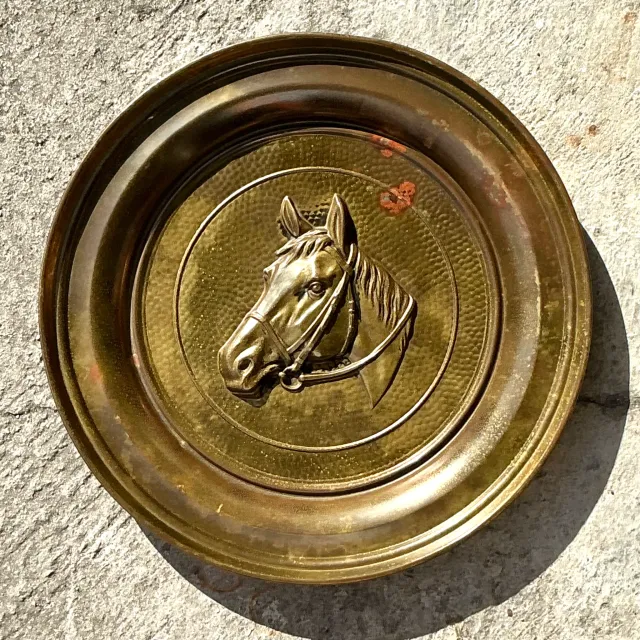 Vintage Boho Hammered Brass Horse Plate — additional photo 3