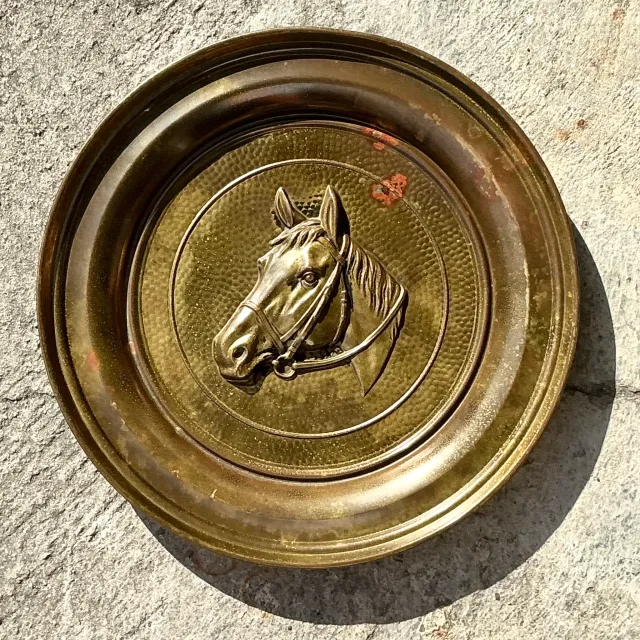 Vintage Boho Hammered Brass Horse Plate — additional photo 2