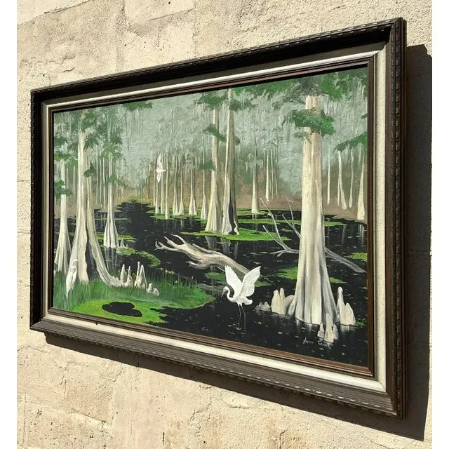 Vintage Boho Original Everglades Oil Landscape on Canvas — additional photo 1