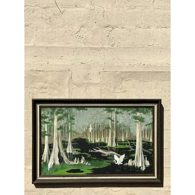 Vintage Boho Original Everglades Oil Landscape on Canvas — additional photo 2