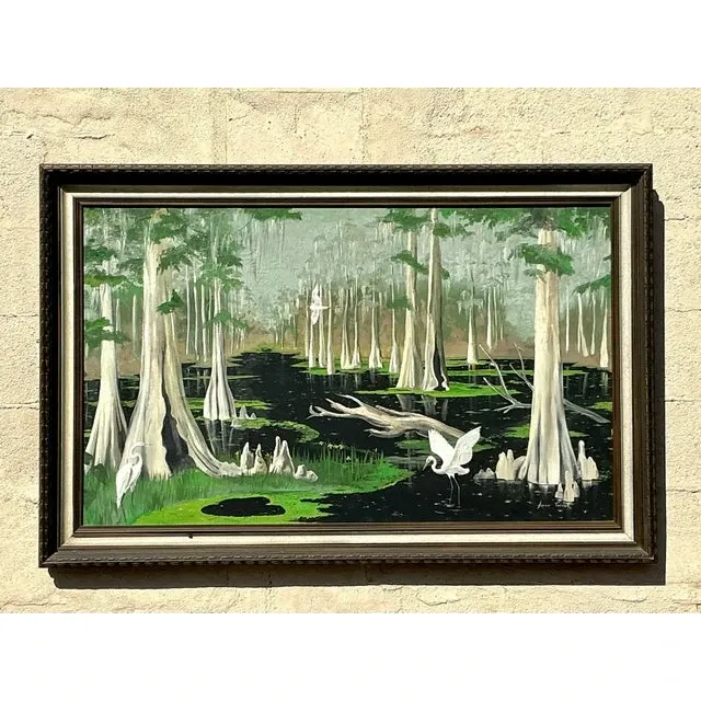 Vintage Boho Original Everglades Oil Landscape on Canvas — additional photo 4