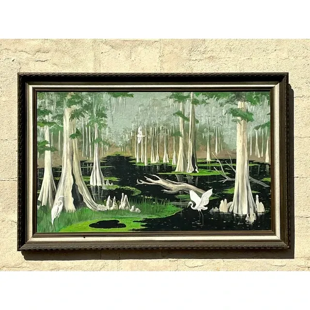 Vintage Boho Original Everglades Oil Landscape on Canvas — additional photo 6