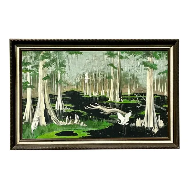 Vintage Boho Original Everglades Oil Landscape on Canvas — additional photo 7