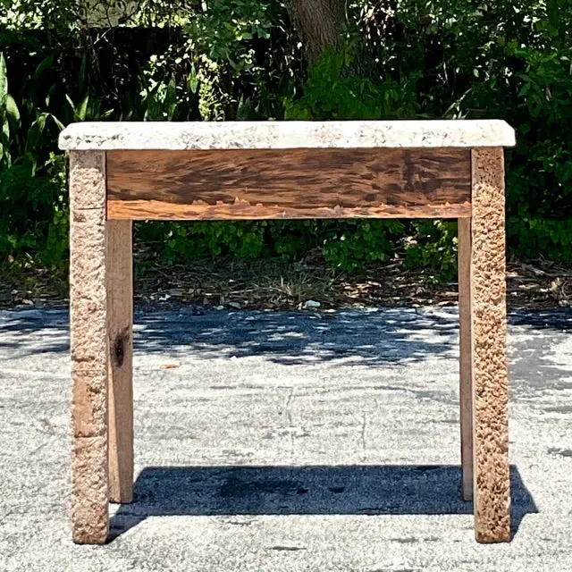 Vintage Coastal Florida Keys Petrified Wood Table with Coquina Stone Slab Top — additional photo 6