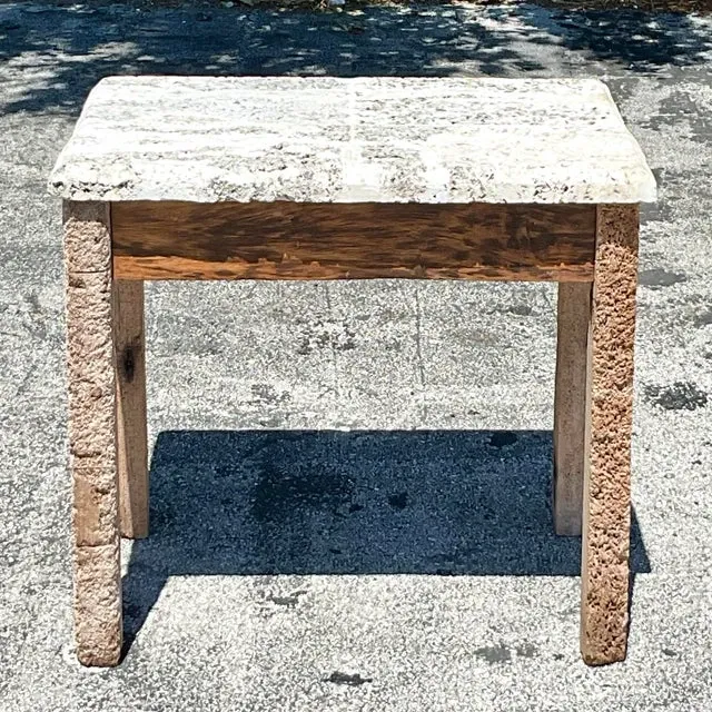 Vintage Coastal Florida Keys Petrified Wood Table with Coquina Stone Slab Top — additional photo 1