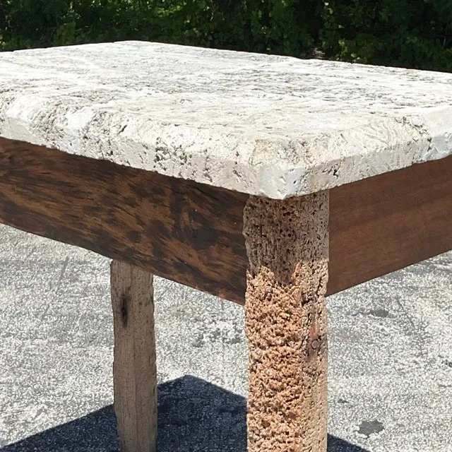 Vintage Coastal Florida Keys Petrified Wood Table with Coquina Stone Slab Top — additional photo 2