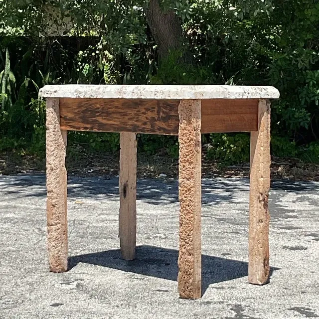 Vintage Coastal Florida Keys Petrified Wood Table with Coquina Stone Slab Top — additional photo 3