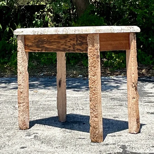 Vintage Coastal Florida Keys Petrified Wood Table with Coquina Stone Slab Top — additional photo 5