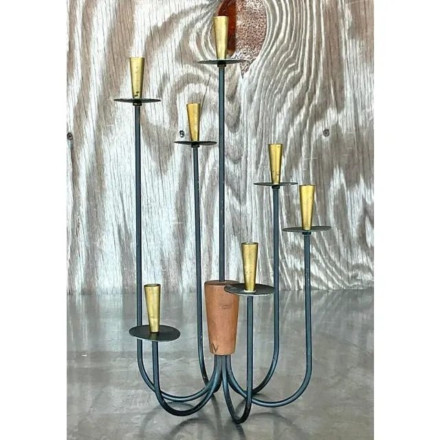 Vintage MCM Wood and Metal Candelabra — additional photo 1