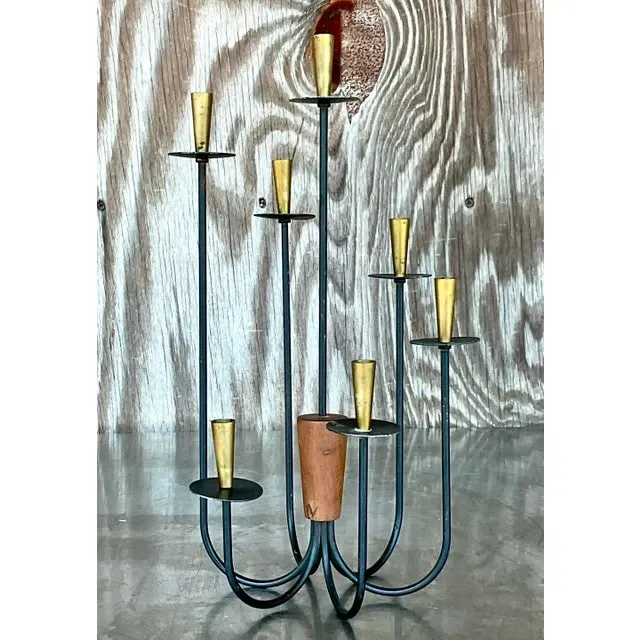 Vintage MCM Wood and Metal Candelabra — additional photo 6