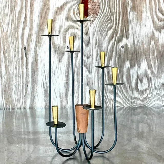 Vintage MCM Wood and Metal Candelabra — additional photo 2