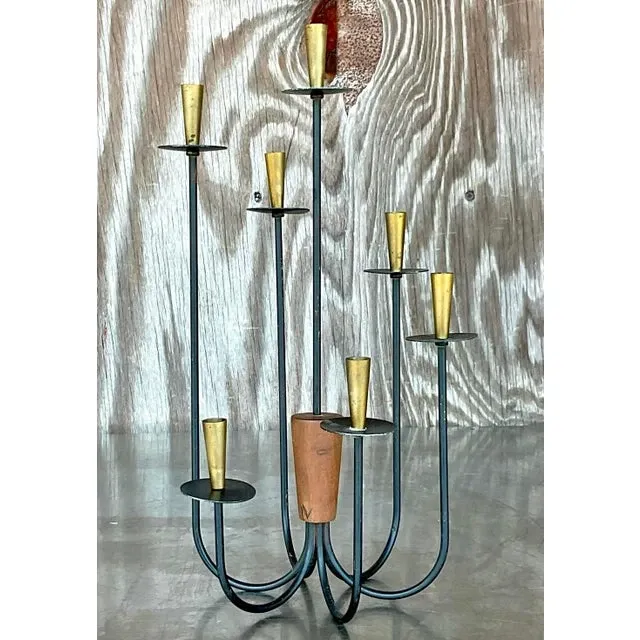 Vintage MCM Wood and Metal Candelabra — additional photo 3