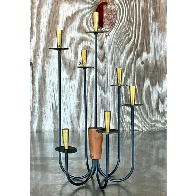 Vintage MCM Wood and Metal Candelabra — additional photo 4