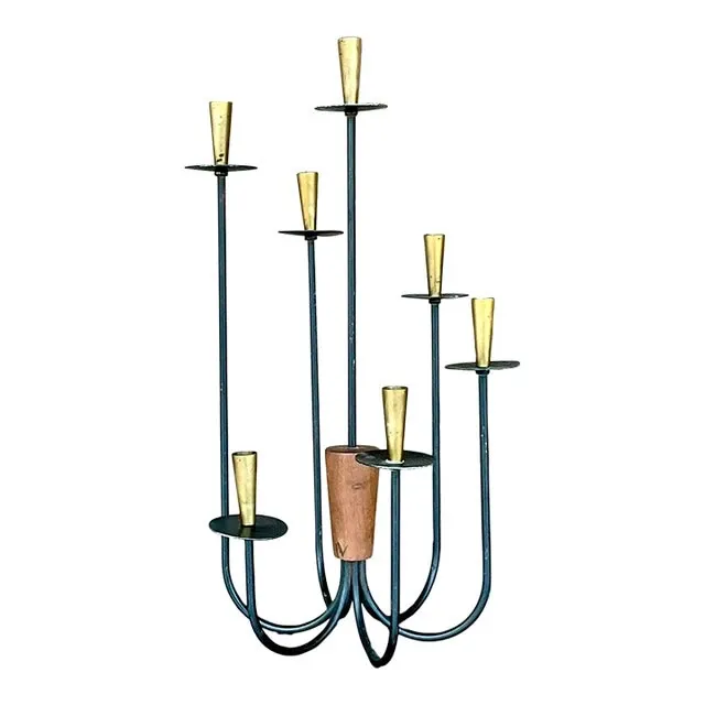 Vintage MCM Wood and Metal Candelabra — additional photo 5